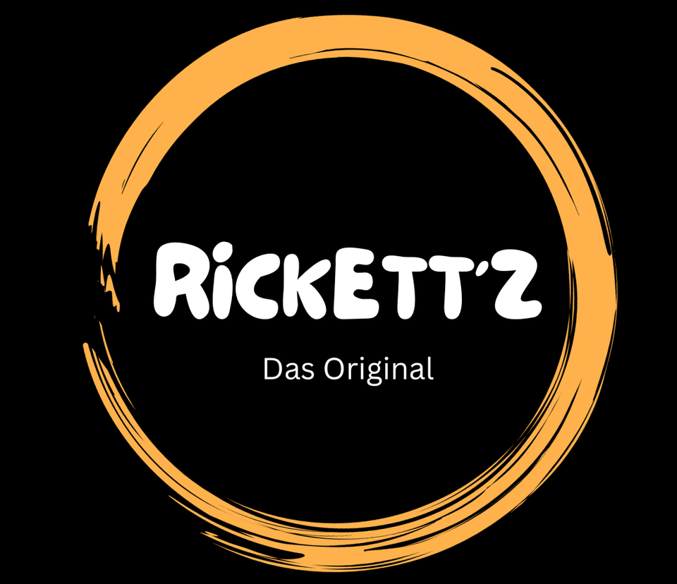 Logo von Rickett’z mit einem stilisierten, orangefarbenen Kreis und dem Schriftzug „Das Original“.